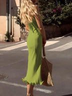 Dulzura Sleeveless Ruffles Patchwork Strapless Bodycon Midi Dress Women'S Solid Sexy Outfit Party Clubwear For Autumn Winter