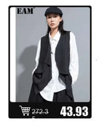 EAM 2024 New Fashion Winter Stand Collar Irregular Long Type Black Cotton-padded Clothes Loose Coat Black Jacket Woman YA771