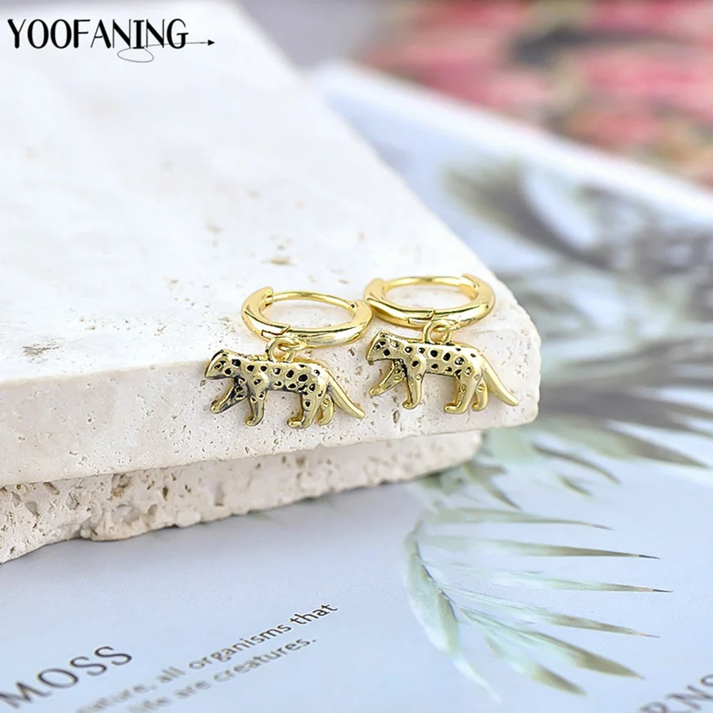 925 Sterling Silver Ear Needle Exquisite Luxury Hoop Earrings Unique Leopard Pendant Animal Design Women's Earrings Jewelry Gift