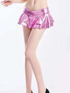 CUHAKCI Sexy Outwear Skirt New High Street Summer Women Mini Skirts Shiny Bodycon Party Clubwear Short Solid Pleated Bottoms