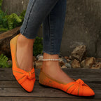 2025 Spring Autumn Pointed Bow Flat Shoes Women's Fashion Lightweight Comfortable Casual Shoes  Large Size Women Loafers