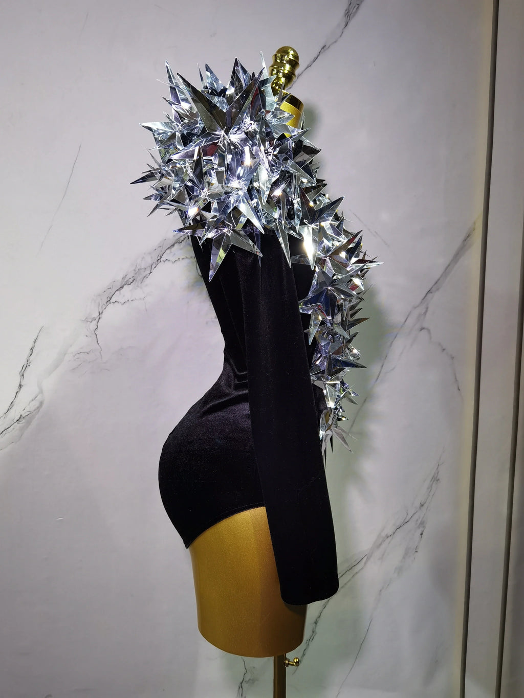 2025 New Shiny Black Rhinestone Velvet Long Sleeve Bodysuit Women Evening Party Club Gala Hosts NightClub Bar Stage Costumes