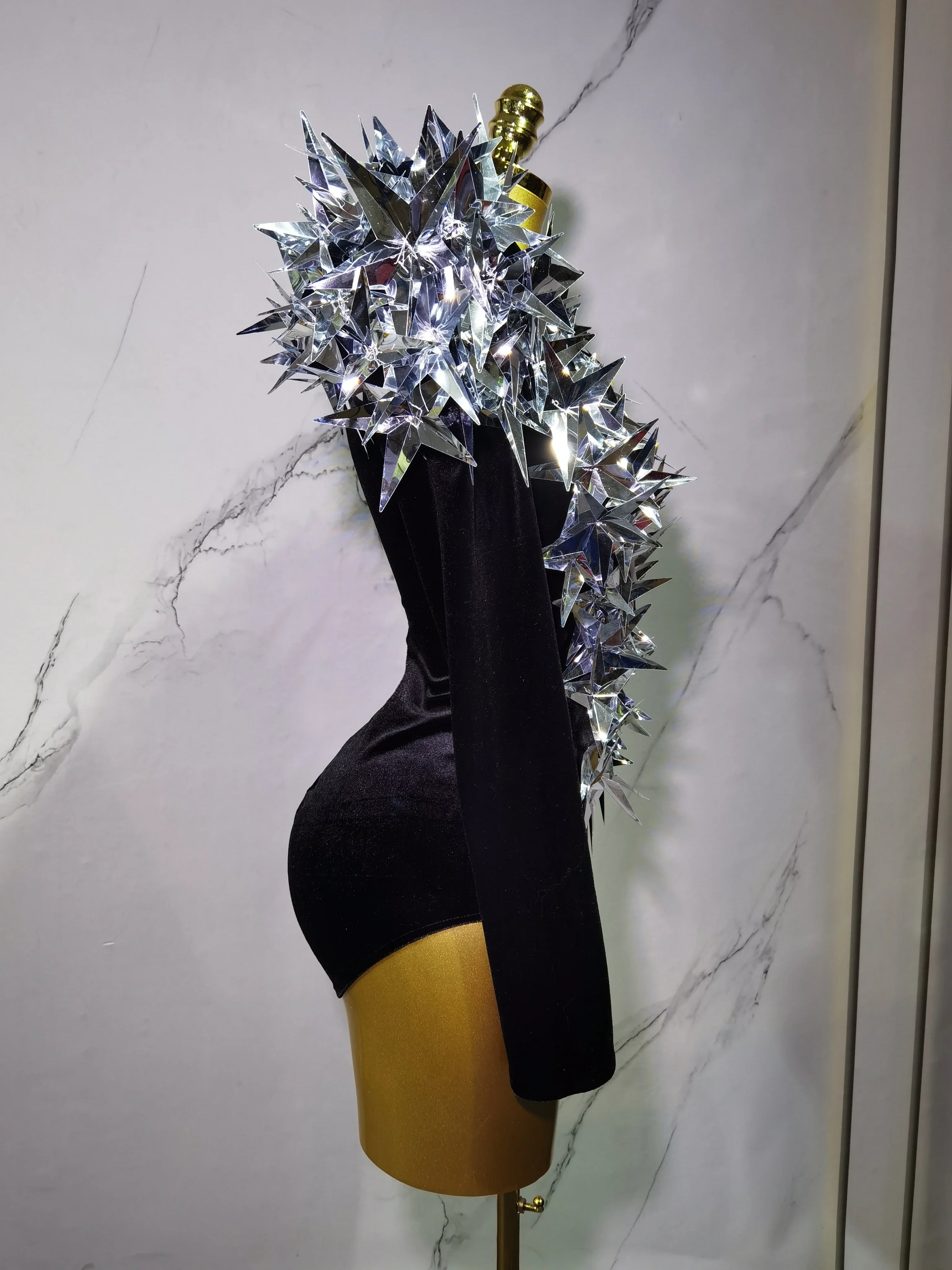 2025 New Shiny Black Rhinestone Velvet Long Sleeve Bodysuit Women Evening Party Club Gala Hosts NightClub Bar Stage Costumes