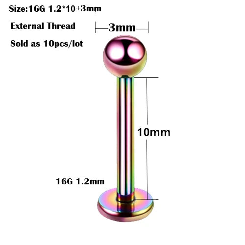 10Pcs/20Pcs/50Pcs G23 Titanium Labret Piercing Internal & External Design Lip Piercing Labret Stud Cartilage Helix Piercing