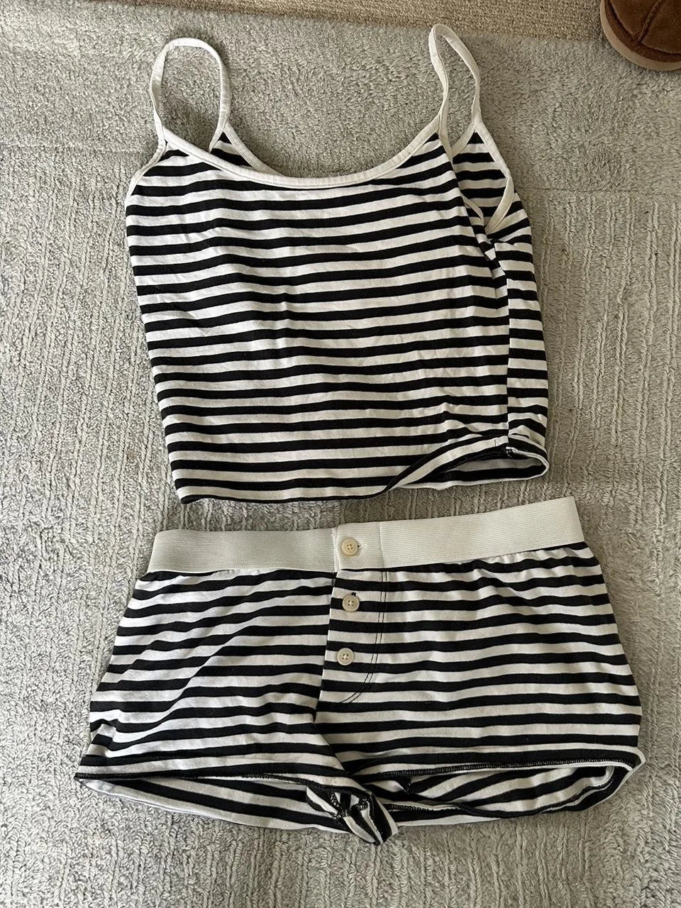 Blue Striped Tank Shorts Pajama Set Women Summer Sleeveless Crop Top+Elastic Waist Straight Short Pant Cotton Home 2 Piece Sets