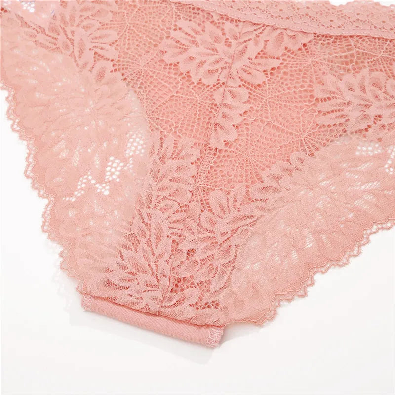 3PCS/Set Sexy Perspective Women Back Lace Panties Patchwork Cotton Underpants Hollow Out Lingerie Underwear Comfortable Briefs