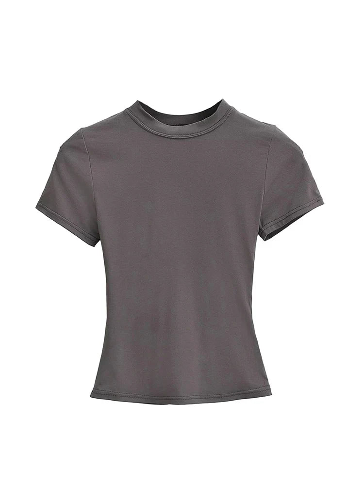 2025 New High Quality Casual T shirt Sexy Slim Short Sleeves Fashion Trend Solid Women Clothing y2k Tops