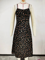 2024 Summer Sexy Spaghetti Straps Dress Women Fashion Polka Dot Print Sleeveless Slit Dress Boho Casual Beach Midi Dresses