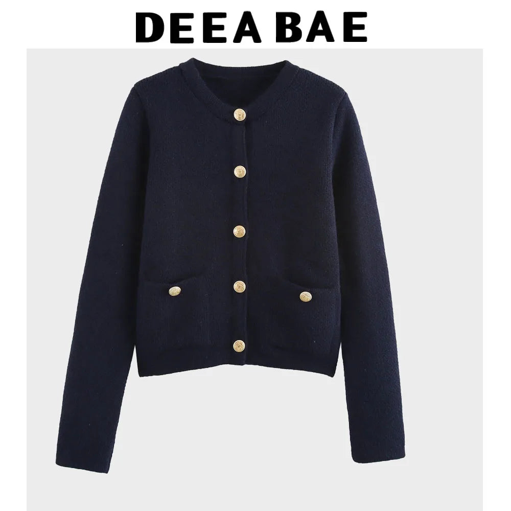 DEEABAE  High Quality Women's Winter Sweater  Button-decorated Pocket Knitwear Sweater Cardigan For Women Korean Popular Clothes