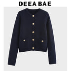 DEEABAE  High Quality Women's Winter Sweater  Button-decorated Pocket Knitwear Sweater Cardigan For Women Korean Popular Clothes