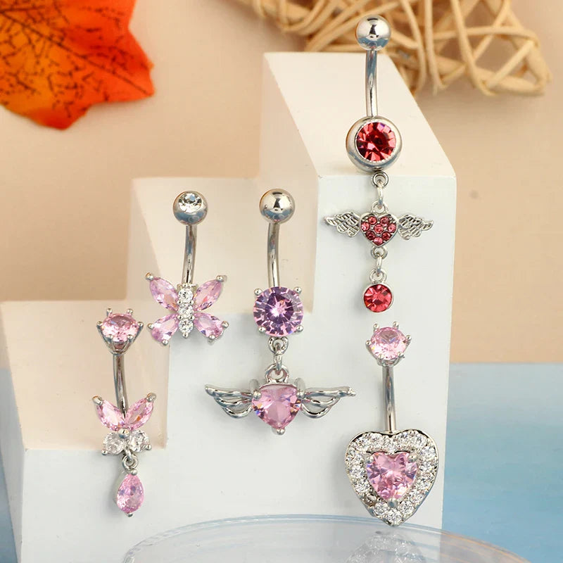 5PCS Cute Dangle Belly Ring Pack 14G Navel Piercing Bulk Sexy Belly Ring Set Belly Button Ring Lot Pircing Ombligo Jewelry