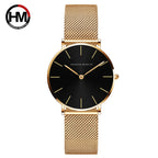 HANNAH MARTIN Brand Classic Women Quartz Watch 36mm Rose Gold Stainless Steel Mesh Strap Japanese Movement Girl Gift Wrist Watch