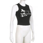 Guitar Print Sleeveless Tank Top Y2K Casual Ribbed Women Grunge Crop Top Harajuku Fashion Vest Tee 90s Street Outfits