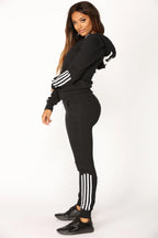 2025 Women's Zip Hoodie Set Sporty Striped Sleeves Slim Fit Joggers All-Season Athleisure Budget Style All Season Casual Outfits