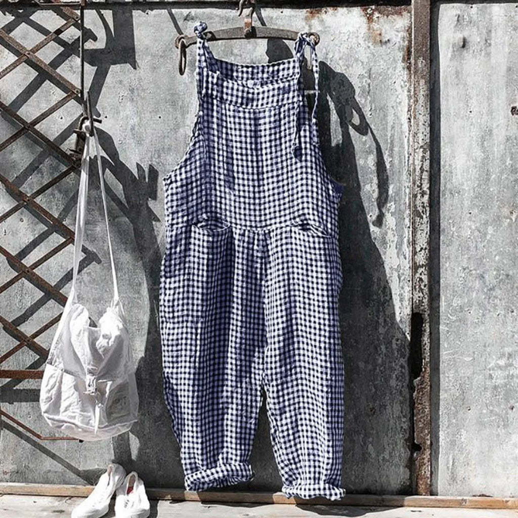 Casual Striped Overalls Korean Style Women's Summer Loose Fit Suspenders Jumpsuits Contrast Color Wide Leg Pants WIth Pockets