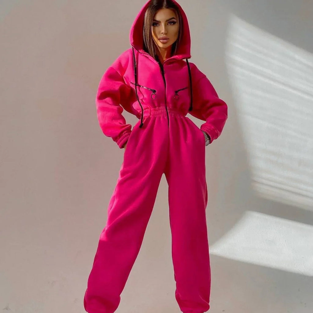 Autumn Women's Monochrome Long-Sleeved Jumpsuit Solid Color Zip-up Sportswear Female Winter Casual Tracksuit Fashionable Hoodies