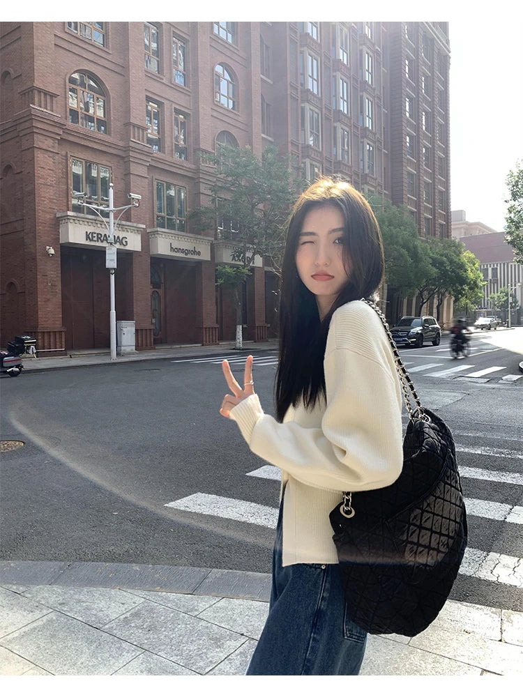 AOSSVIAO Knitted Casual Cardigan 2025 Autumn Winter Elegance Solid Color V-neck Sweater Unique and Niche Slim Fit Tops