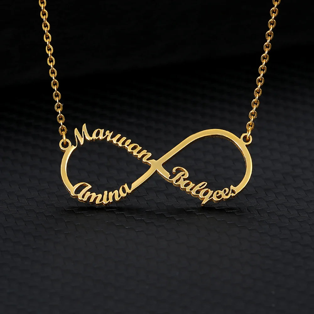 Custom Double Heart Two Names Infinity Necklaces For Women Stainless Steel Customized Necklace Pendant Personalized Jewelry Gift