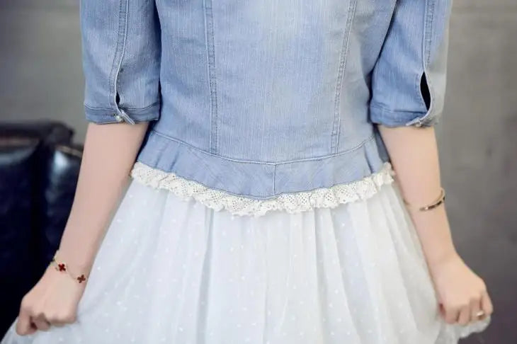 2023 Spring/Summer New Denim Jacket Women's Korean Casual Slim All-Match Short Crop Sleeve Short Sleeve Denim Button Up Top