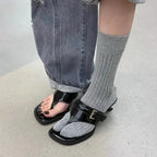 2025 New French Small Cool Drag Square Toe Flip Flops Stiletto Slippers for Women