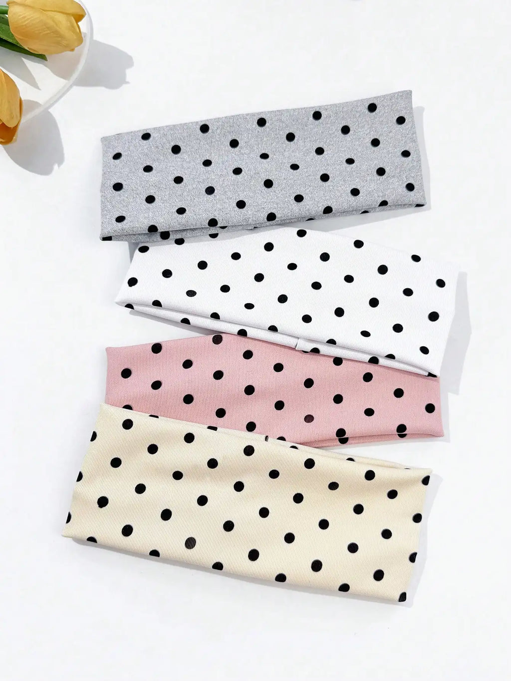 4pcs/set Ladies Polka Dot Print Wide-Edge Elastic Hair Band Face Makeup Sports Headband Stylish Hair Accessory for Women