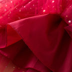 2025 Red Christmas Dress for Baby Girls Winter Long Sleeve Mesh Dresses for 3-8Yrs Kid Star Sequin Birthday Party Princess Dress