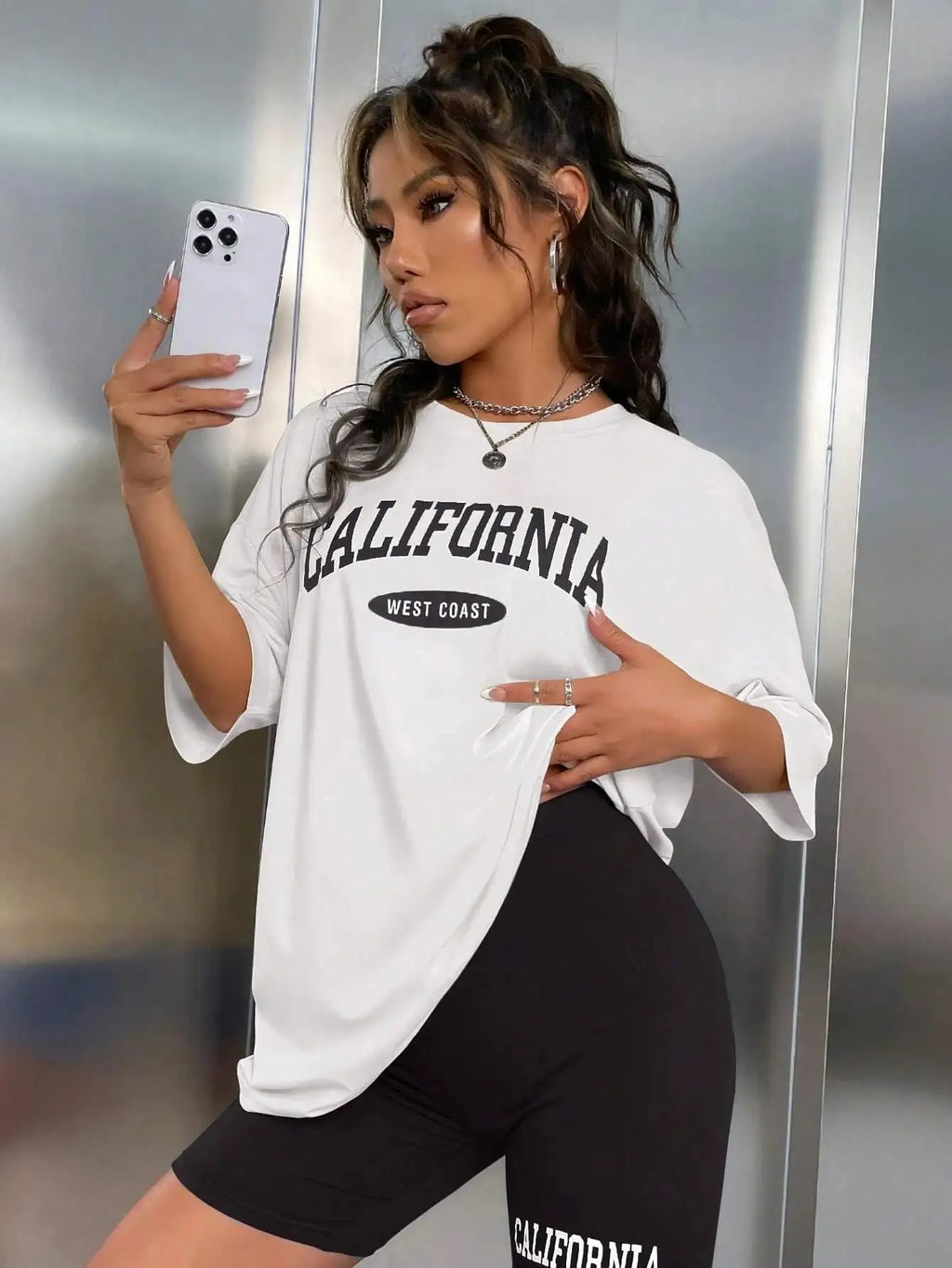 California West Coast City Letter Graphic T-Shirts Set Women New Soft Cotton 2 Piece Set Summer Shorts Elasticity Short Sleeve