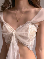 Candyhot Sexy Mesh Perspective Crop Tops Summer Y2K Lace Low cut Slim Strap Top High Street Fashion Nightclub Top Women's Wear