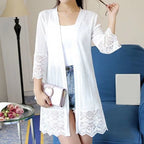 2023 Spring Summer Sun Protection Clothing Women Lace Cardigan Loose Tops Women Flare Sleeve Coat Jacket Shirt Ladies Mesh Shawl