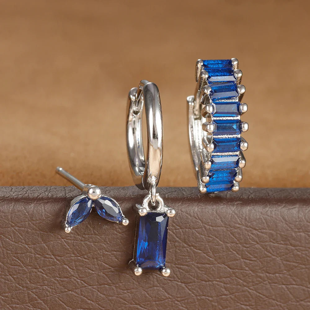 3PCS Stainless Steel Square Earrings Sets for Women Vintage Zircon Pendant Geometry Round Circle Hoop Earrings Piercing Jewelry