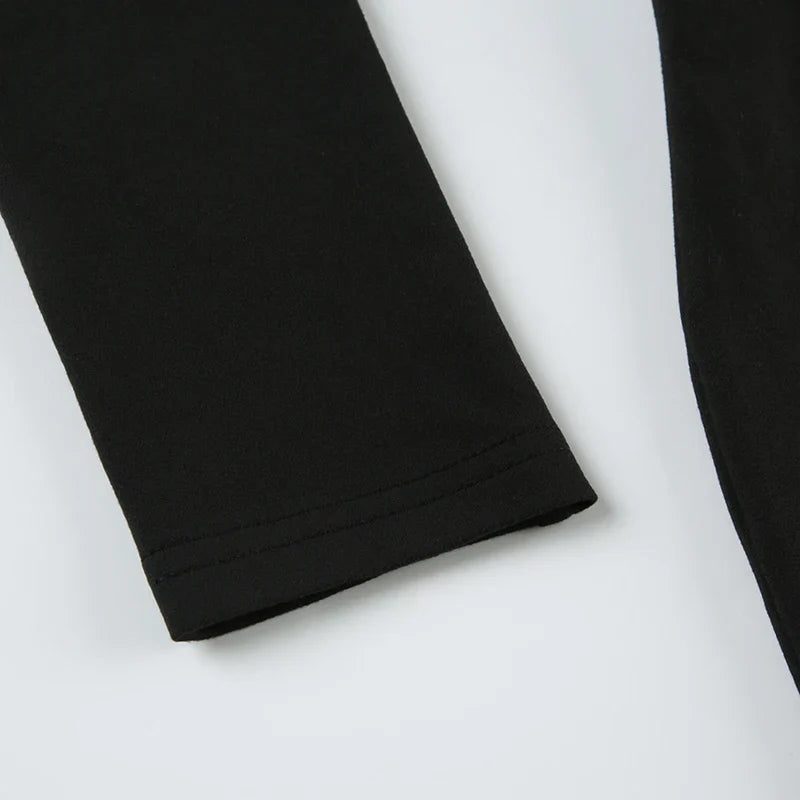 Backless Chic Fashion Skinny Sexy Long Sleeve Short Dress Women Rave Baddie Clubwear Black Solid Party Dresses