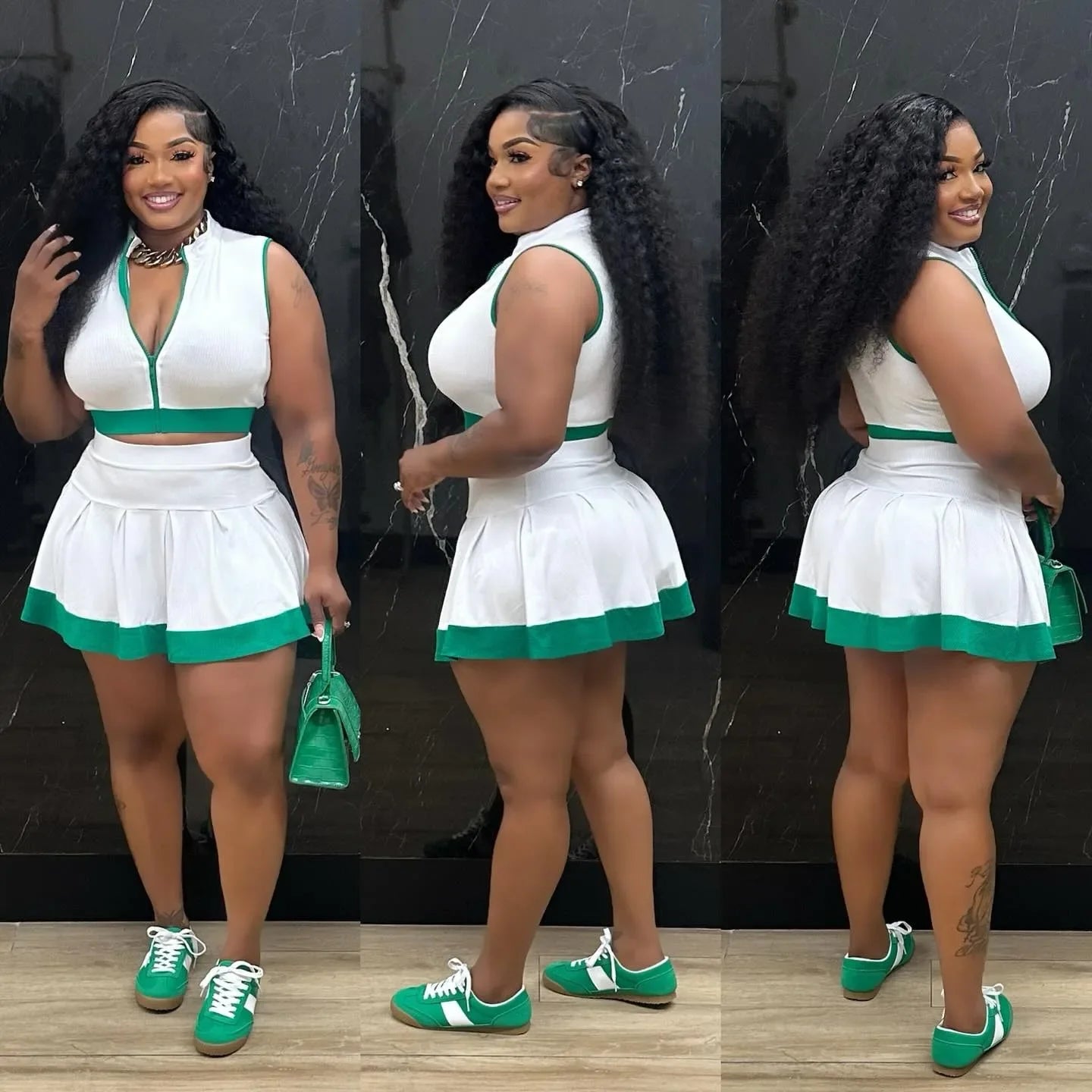 CM.YAYA Women's Set Sleeveless V-neck Vest  + Pleated Skirts 2025 Summer Cute Street Beach Two 2 Piece Sets Outfits Tracksuit