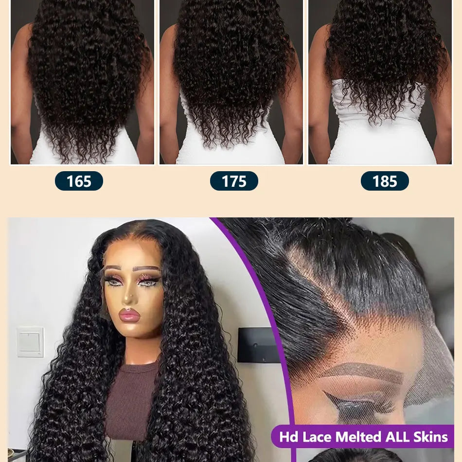 40 42 Inch Natural Color Deep Wave 13x4 13x6 HD Transparent Full Frontal Lace Curly Brazilian Human Hair Water Wigs 200 Density