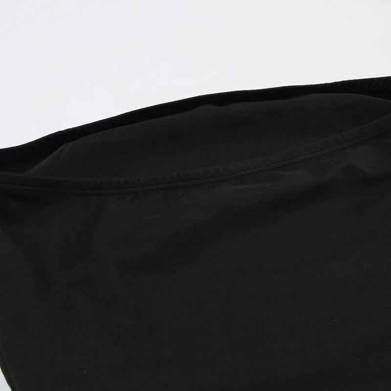 CIBBAR Gothic Print Black Tube Top Women Strapless Skinny Cropped Tops Summer Casual Chic Graphic Tees y2k Streetwear Vest Basic