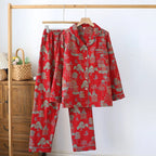2025 New Spring and Autumn Women's Pajama Set 100% Cotton Retro Color Woven Home Clothes Long Sleeve Long Pants Two Piece Set