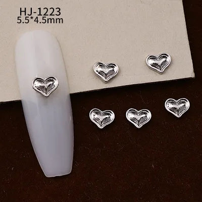 20PCS 3D Glossy Gold Silver Metallic Love Heart Various Crook Frame Solid Alloy Nail Art Rhinestones Decorations Manicure Charms