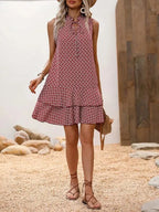 2025 Elegant Women's Casual Loose Ruffle Mini Dress Summer Bohemian Printed V-neck Lace-up Small Flying Sleeve Dresses For Women