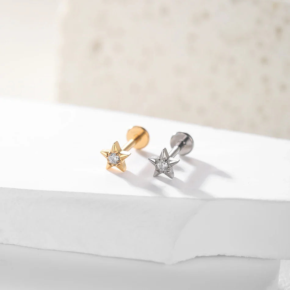 1PC Titanium Zircon Star Flower Labret Piercing for Women Cartilage Tragus Daith Helix Stud Earring Body Jewelry