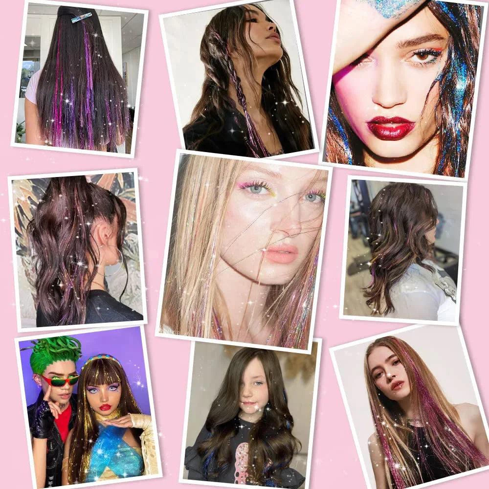 6-Piece Set BB Clip Tinsel Hair Metal Laser Gold Thread PET Laser Thread Highlighting Cross-Border Hair Accessories