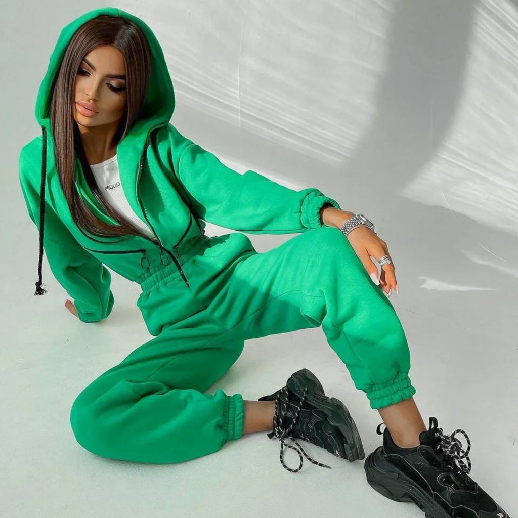 Autumn Women's Monochrome Long-Sleeved Jumpsuit Solid Color Zip-up Sportswear Female Winter Casual Tracksuit Fashionable Hoodies