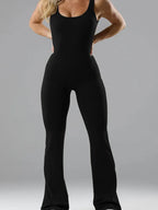 2025 Summer New Women's Sexy Hottie Style Backless One-piece Suit Sports Fitness Yoga Pullover One-piece Suit Flared Pants