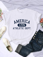 America 1776 Athletic Dept Letter T-Shirt Female Sport Casual Crop Top Cool Hip Hop Tee Shirt Soft Breathable T Shirt Women