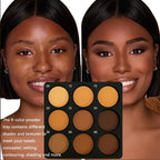 Dark Skin Tone 9-in-1 Face Palette Waterproof Concealer 9 Shades Contour Bronzer Wheat Makeup Palette for Women