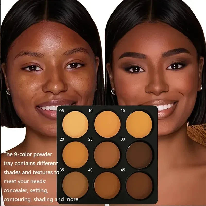 Dark Skin Tone 9-in-1 Face Palette Waterproof Concealer 9 Shades Contour Bronzer Wheat Makeup Palette for Women