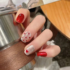 10Pcs Valentine's Day Handmade Nails Red Heart Polka Dot False Nail for Women&Girl Short Cat's Eye Detachable Wearable Nails