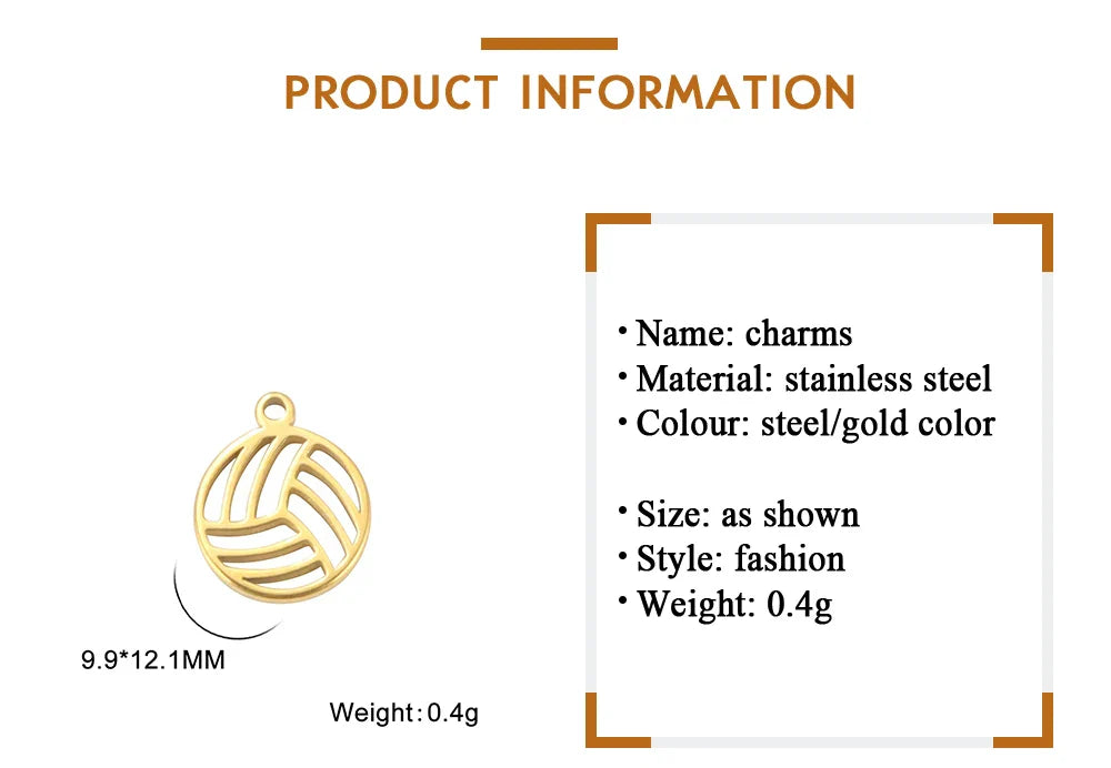 EUEAVAN 5pcs Mini Charms Stainless Steel Volleyball Charm for Bracelet Necklace Earrings DIY Jewelry Making Supplies Wholesale