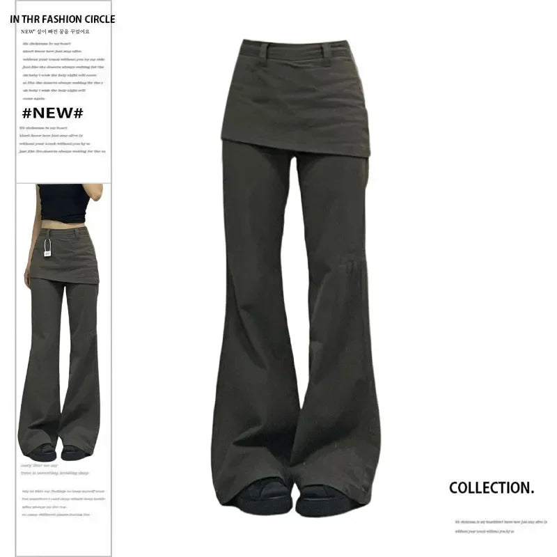 Botvotee Fake Two-Piece Plus size Wide Leg Jeans for Women 2025 New Y2k Fashion Streetwear High Waisted Flare Denim Pants