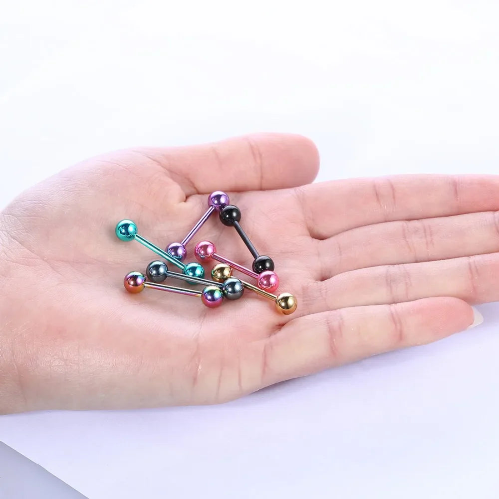 7pcs/lot Titanium Plated Piercing Tongue Rings Bars Girls 14G Tongue Piercing Barbells Stainless Steel Body Jewelry SD84