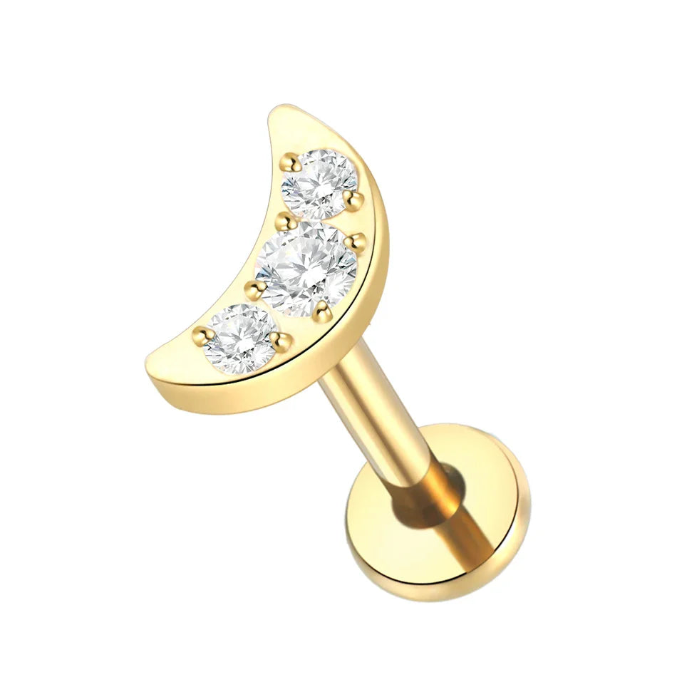 1PC Titanium Zircon Star Flower Labret Piercing for Women Cartilage Tragus Daith Helix Stud Earring Body Jewelry