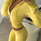 BIIKPIIK Drawstring Hooded Hoodie Suits Autumn Winter Solid Zipper Women Casual Pants Set Street Sporty Sweatshirt Two Piece Set